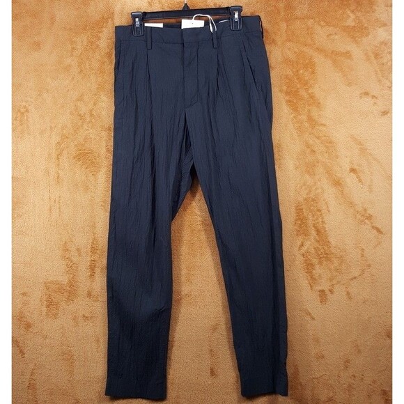 NN07 Pants Mens Size 34x32 Black Pleated Seersucker Trousers BILL $250